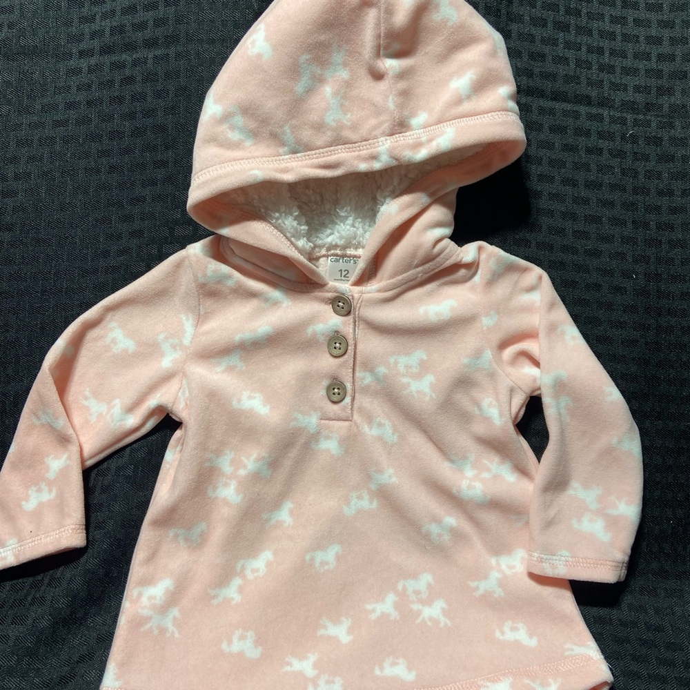 Carter's Pink Sweater pull over w/ White Lining 12M with white horse print